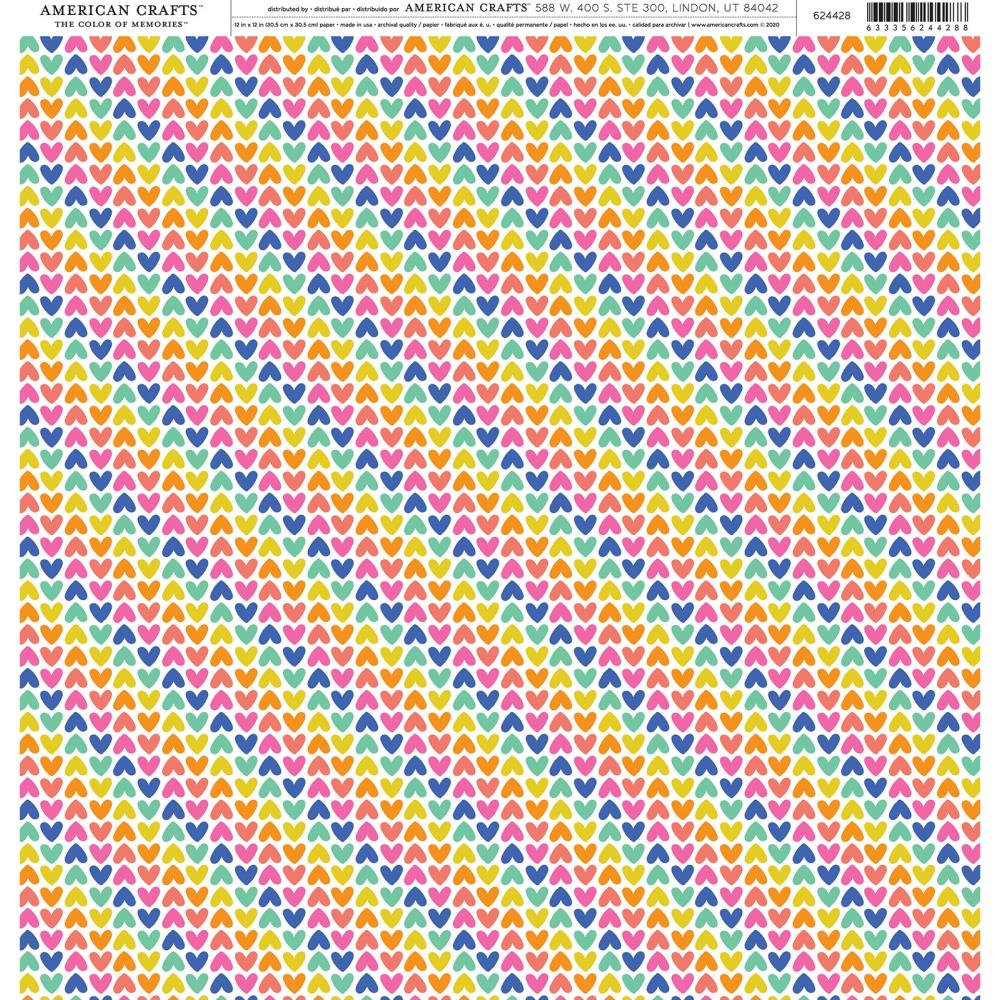 Rainbow Hearts Single Sided 12x12 Scrapbook Paper American Crafts