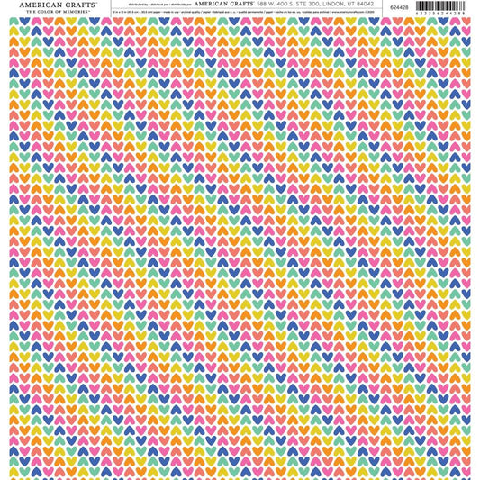 Rainbow Hearts Single Sided 12x12 Scrapbook Paper American Crafts