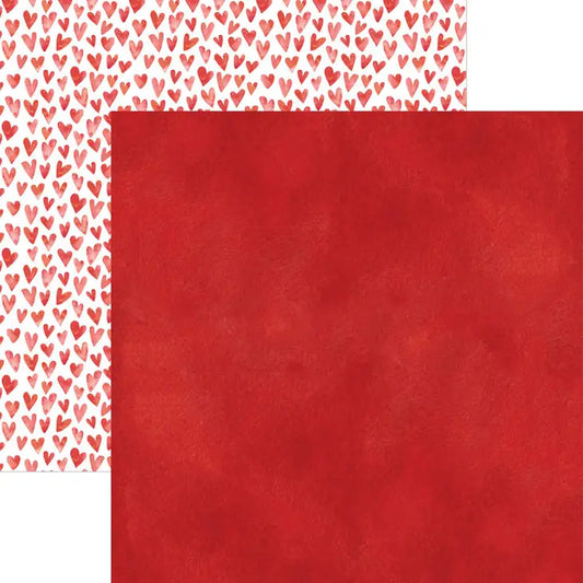 Red Watercolor Hearts and Colorwash 12x12 Scrapbook Paper
