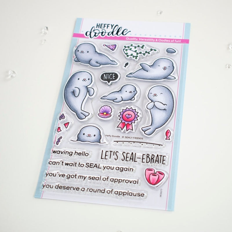 Heffy Doodle Sealy Friends Stamps Set Clear Cling Mount for Cardmaking