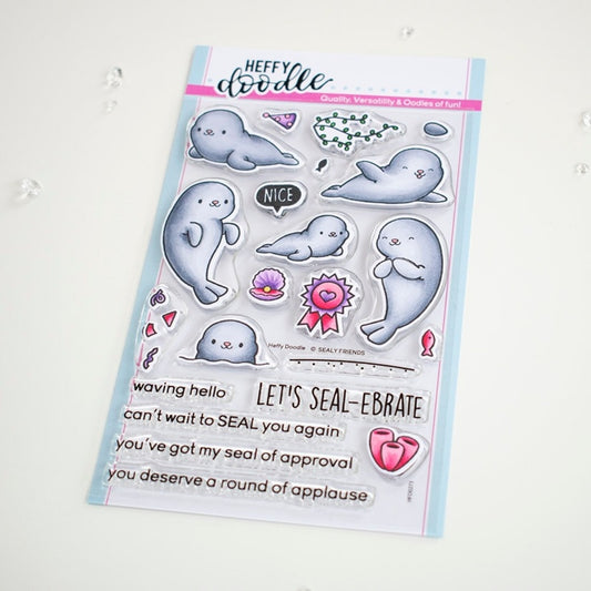 Heffy Doodle Sealy Friends Stamps Set Clear Cling Mount for Cardmaking