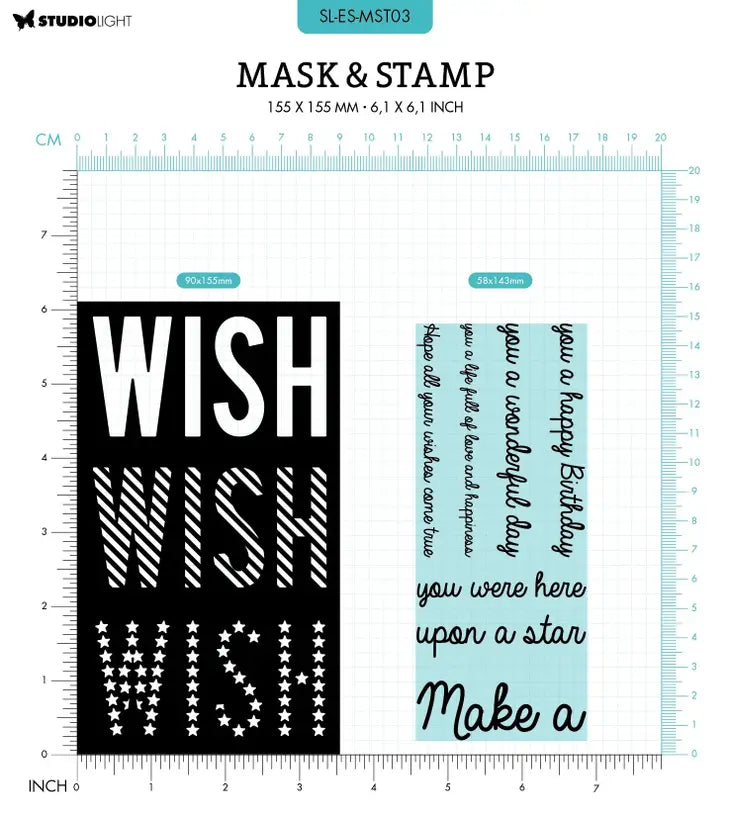 Wish Sentiments Essentials Stencil Mask and Stamps Set - Studio Light