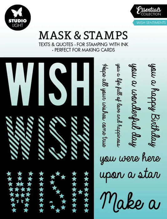 Wish Sentiments Essentials Stencil Mask and Stamps Set - Studio Light
