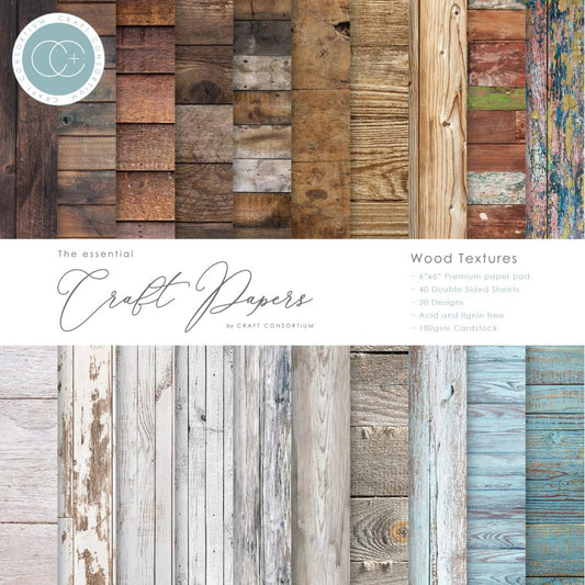 Wood Textures Double Sided 6 x6 Premium Card Making Paper Pad - Craft Consortium
