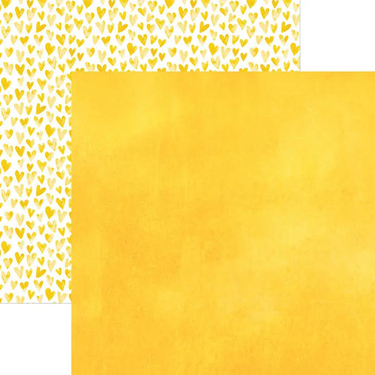 Yellow Watercolor Hearts 12x12 Scrapbook Paper - Paper House Productions